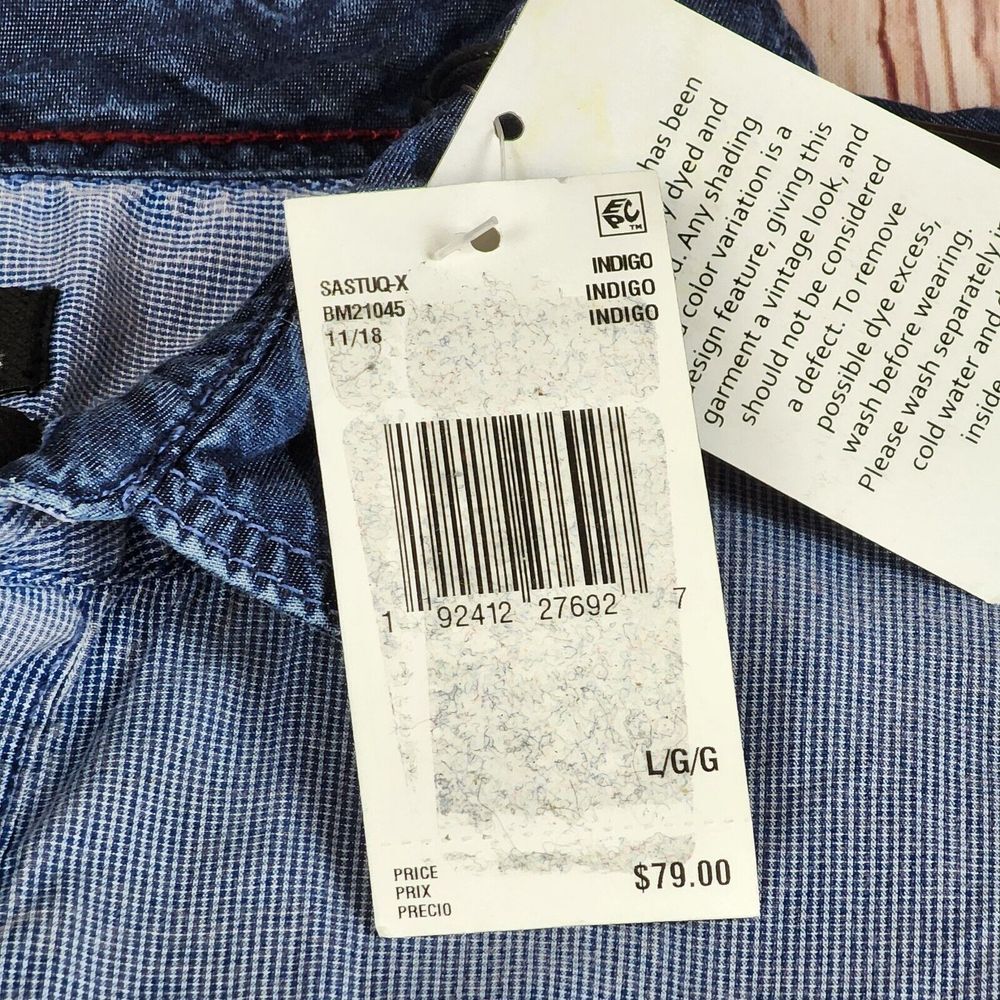 Buffalo David Bitton Mens L SASTUQ-X Blue Denim Look Btn Up Shirt Slim‎ Stretch - Picture 4 of 8